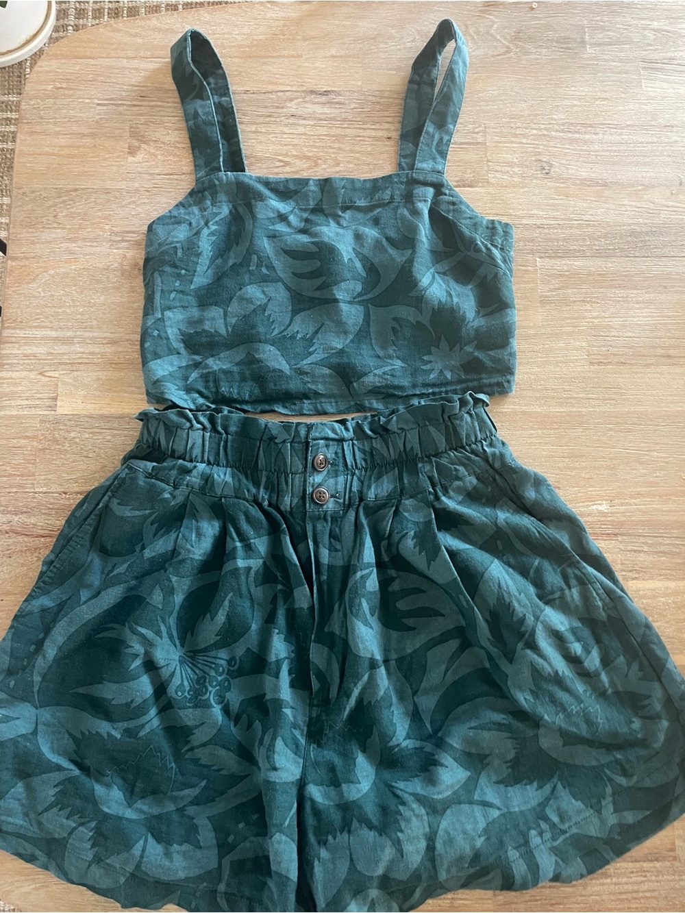 Madewell Green/Teal Floral Two-Piece Set - Stylish Crop Top and Shorts